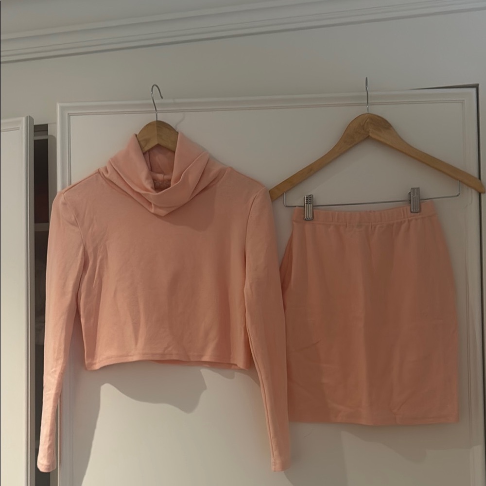 Peach Cropped Hoodie and Skirt Set